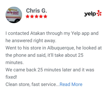 Chris G. review on yelp for ABQ Phone Repair